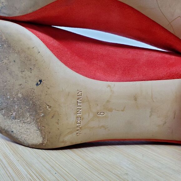 Everlane The Day Heel Womens 6 Red Suede Elastic Back Block Pump Shoes Italy - Picture 11 of 12